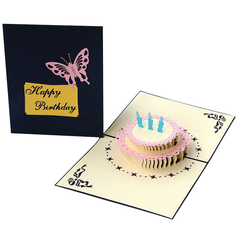 Birthday Cake 3D Pop Up Cards With Envelope Customized Baby Shower Greeting Card Handmade Postcard DIY Gifts Card Party Decor