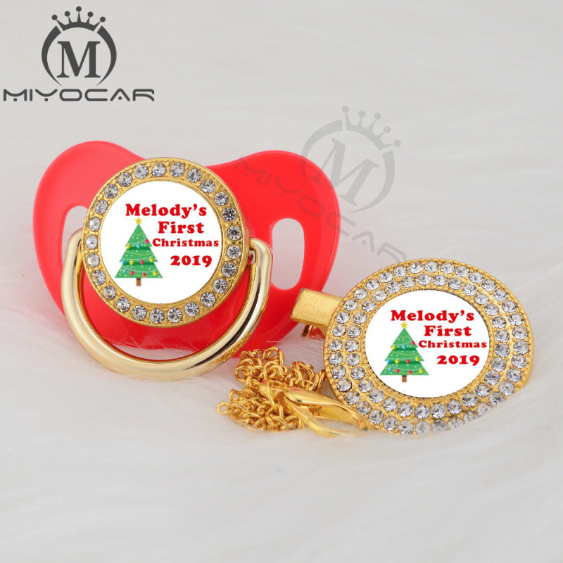 Miyocar Custom jeder Test Weihnachten Gold Bling Schnuller und Schnuller Clip Black BPA Free Dummy Bling einzigartige Design P-Ams