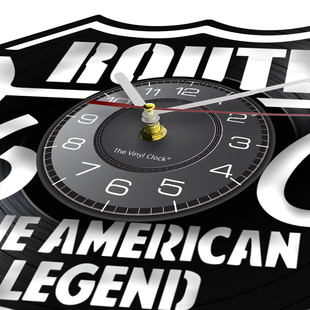 Route 66 영감을받은 비닐 벽 시계 미국 전설 미국 고속도로 레이저 컷 장거리 장식 벽 시계 여행 선물