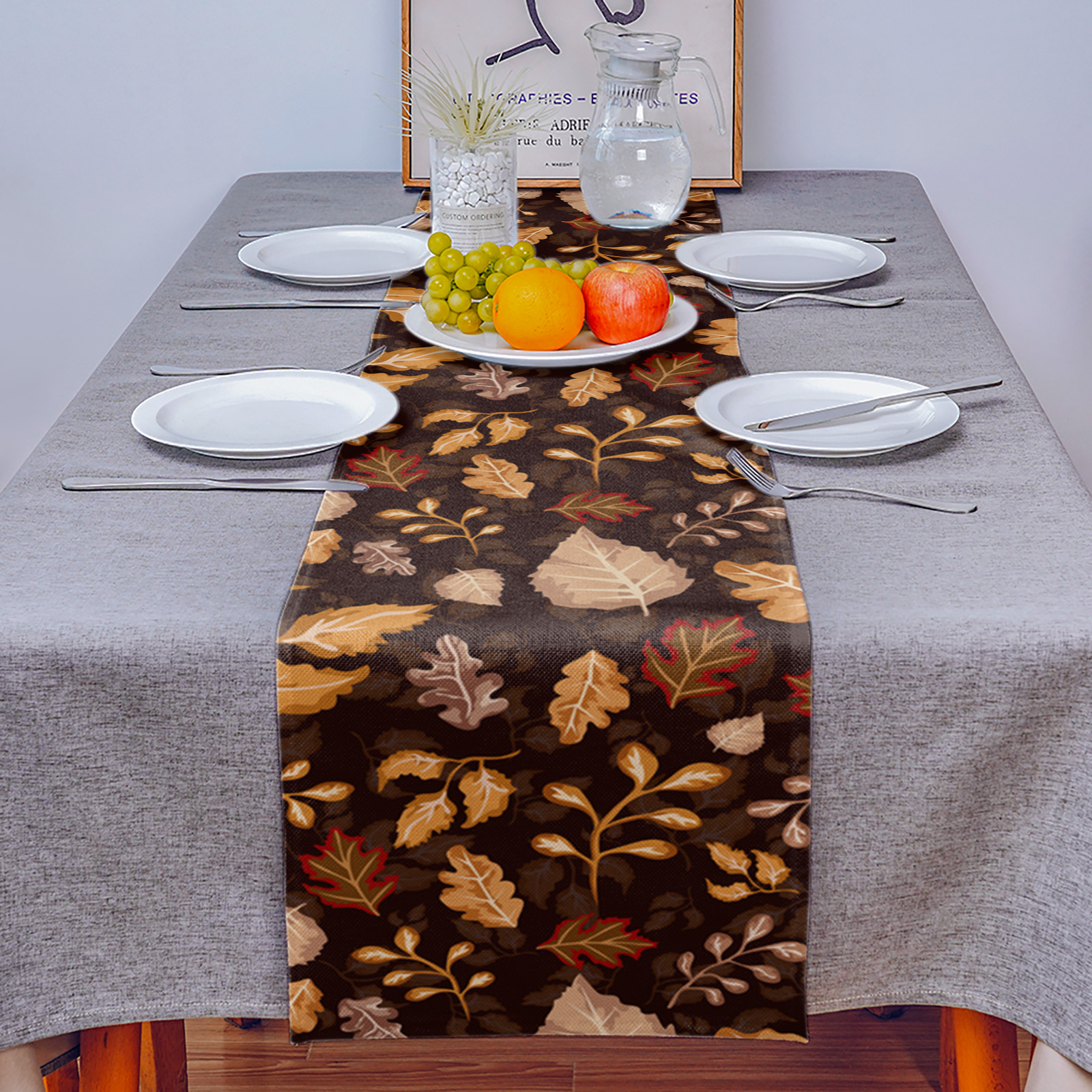 秋の農家レトロメープルリーフテクスチャテーブルランナーダイニングテーブルウェディングパーティークリスマスケーキフローラルテーブルクロスデコレーション