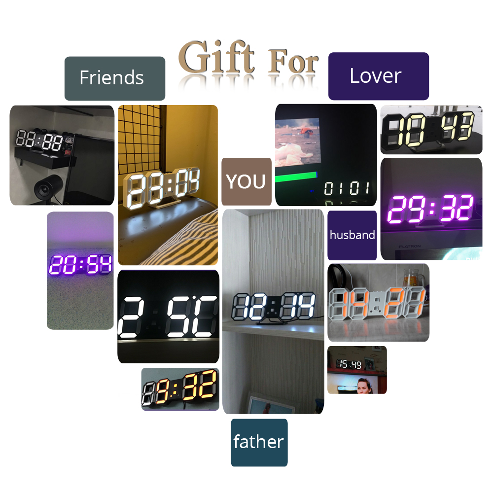 3D LED Wall Clock Modern Design Digital Table Clock Alarm Nightlight Saat reloj de pared Watch For Home Living Room Decoration