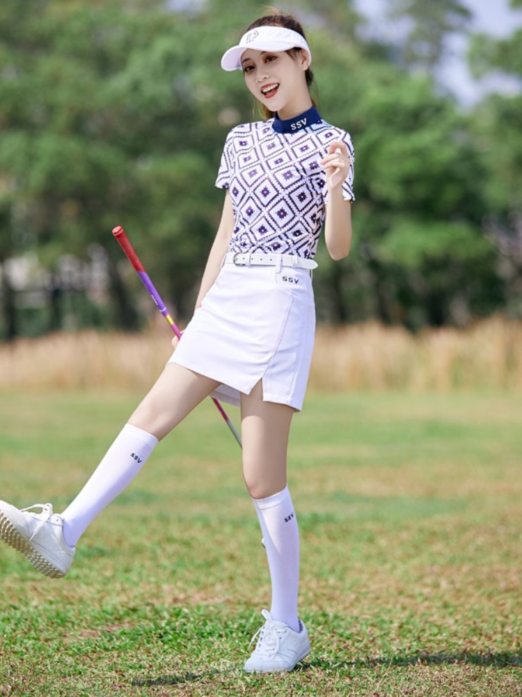 ゴルフウェア女性2ピースセット夏の短袖Tシャツ +ミニスカート新しい服スーツスポーツスカートスウェット吸収プリント