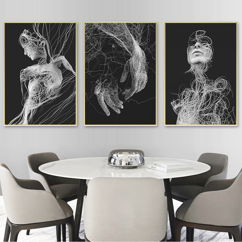 Linea astratto Donna corpo e mani poster tela poster nordico nero bianco arte immagini surreali dipinto murale decorazioni la casa