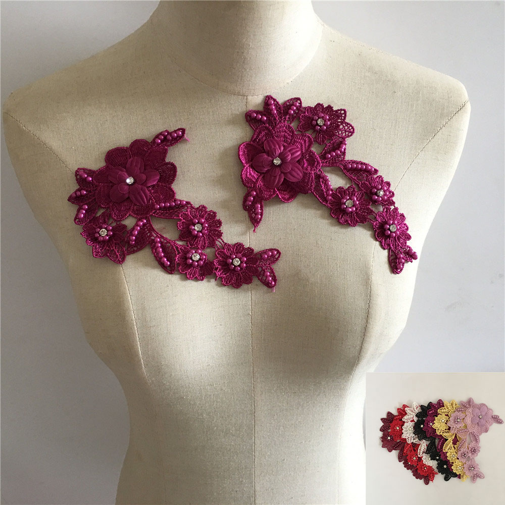 Nova chegada 3D Flower Polyester Lace Taber Bordado de laca Sapatos de colarinho Flor DIY Abs Pearl Costom de costura Acessórios