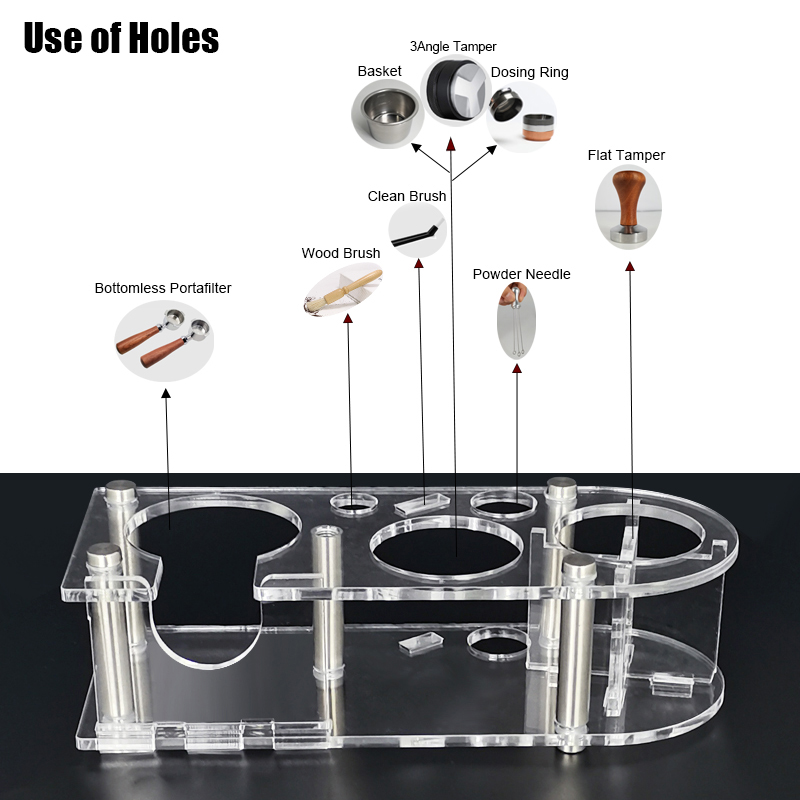 1-5 st/51mm/53mm/58mm 3angle och platt kaffekonspoler ren borstpulvernål Portafilterfilterverktyg med transparent hållare