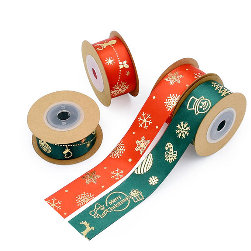 5Yards 25mm Christmas Satin Ribbons Tape Gift Bows Crafts Natural Printed DIY Webbing Sewing Clothing Wedding Party Decoration