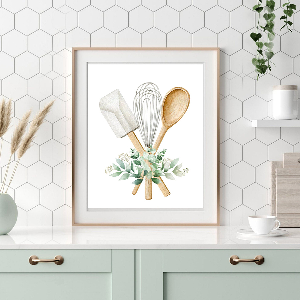 Bakningsredskap affischer och tryck köksutrustningskonstmålning för matsal modulära väggbilder skandinavisk köksdekor