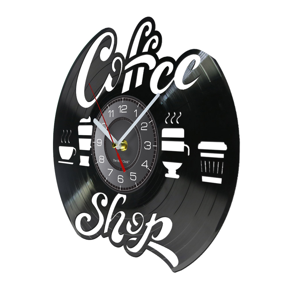 Coffee Shop Decorative Wall Clock Made Of Real Record Coffee Time Cafe House VIntage Vinyl Wall Watch Gift For Barista Chic Art