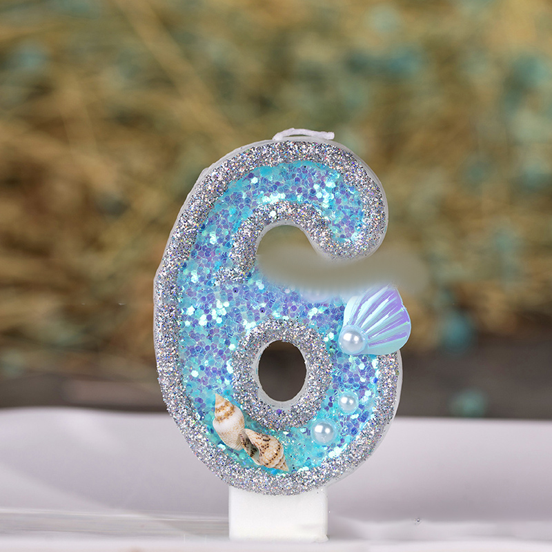 Numéro Cougies Blue Sea Shel Shell Glitter Cake Topper Anniversaire Mariage Digital Cakes Decker Decor Decor Decor