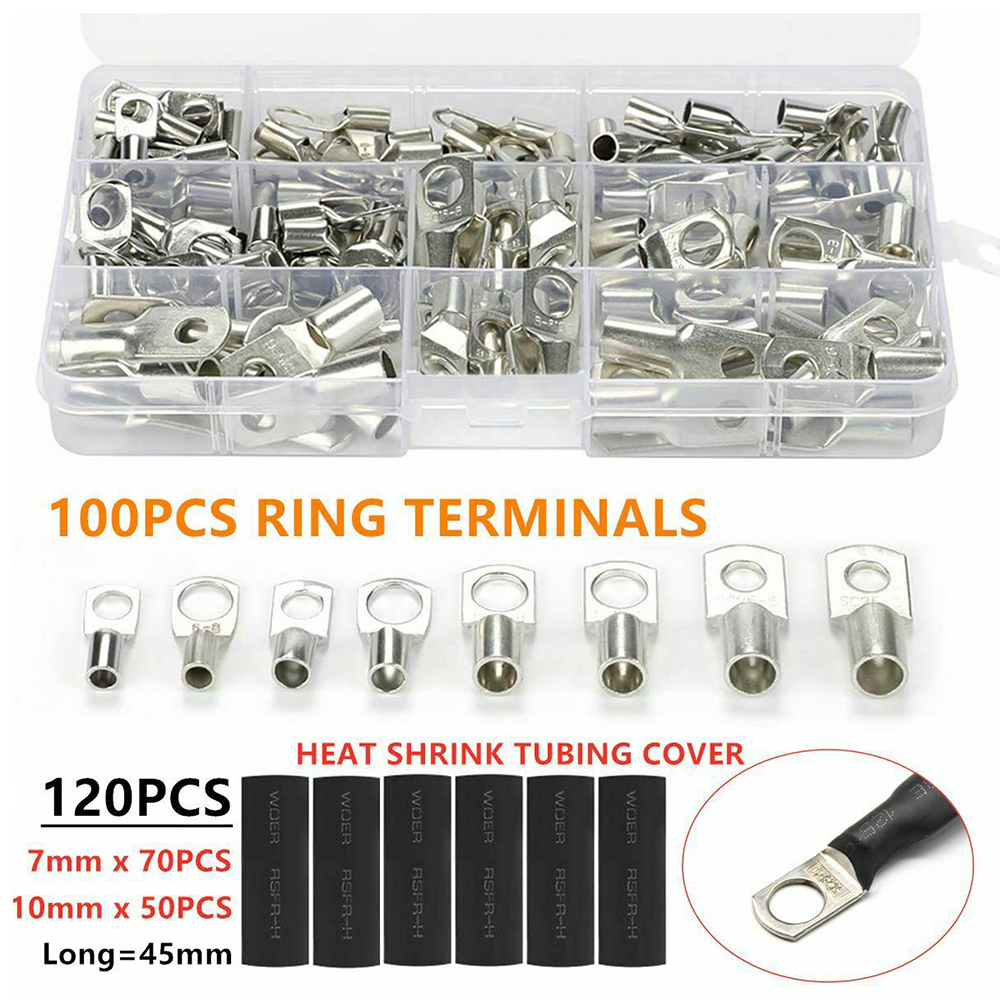 220CPS Various Automotive Soldering Connector Kit Copper Ring Crimp Wire Terminal Bare Cable Battery Terminal