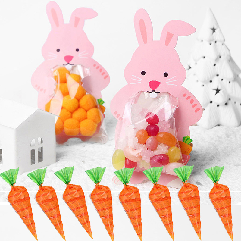 Sac à bonbon de lapin de Pâques avec cartes de vœux Pâques Pâques Bunny Carrot Bag Sac Cons de plastique Transprant