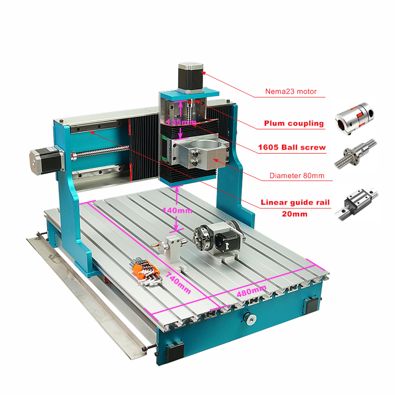 Mini CNC 6040L 3040L Линейный направляющий рамка 4ксис 1500 Вт с двигателями NEMA23 для CNC 6040 Деревянный металлический роутер.