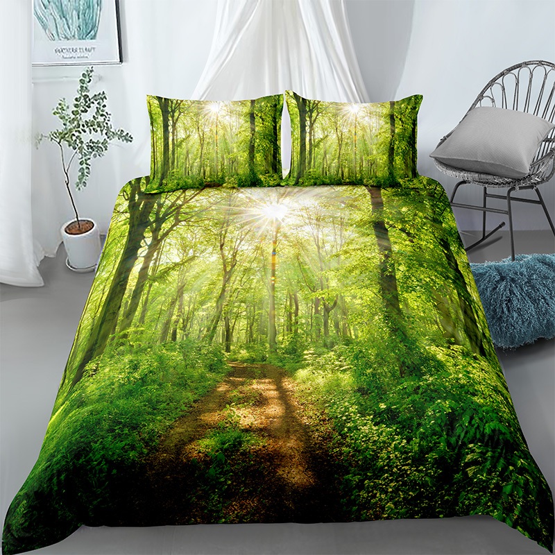 豪華な風景3D寝具セットシーニックツリーサン掛け布団セットクイーンキングサイズ布団カバー枕カバーホームベッドルームの装飾