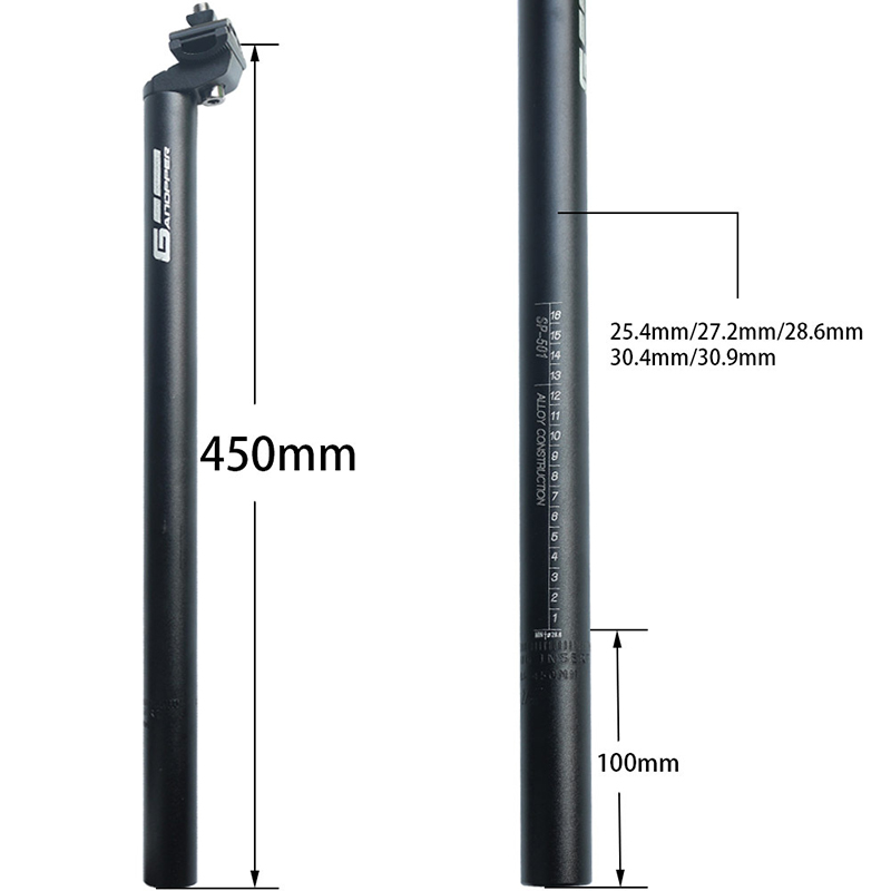 Posto de segurança 25.4 27,2 28,6 30,4 30,9 31,6mm /450mm mtb Seamento de segurança assento post post tubealuminum liga de longa extensão de engrenagem fixa longa