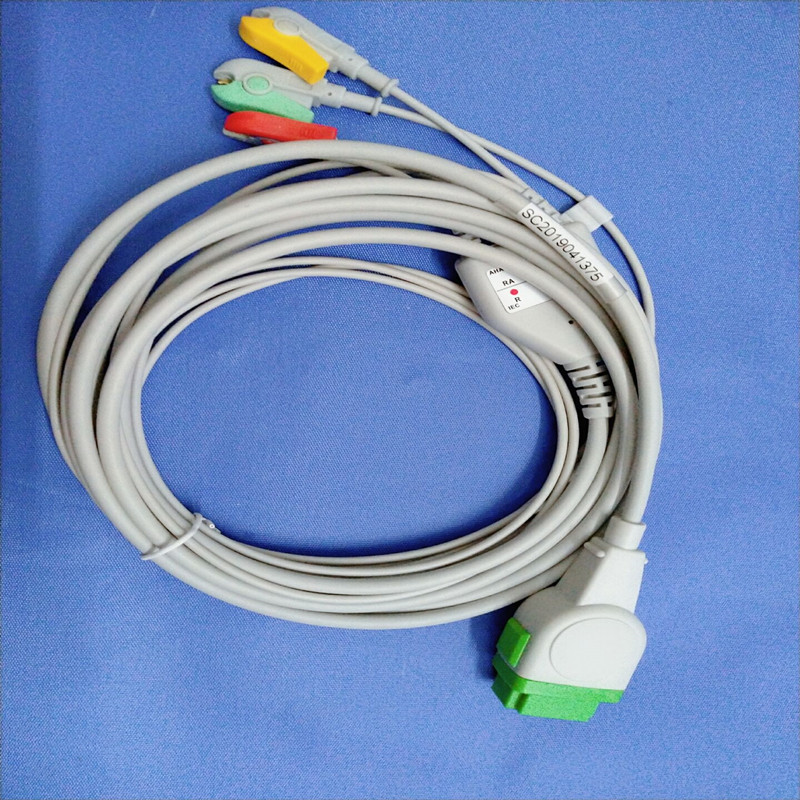 One Piece 3 Leads Clip/Grabber ECG/EKG Cable Leadwire para GE Marquette Ge Dash Pro4000, Dash Pro 3000, IEC