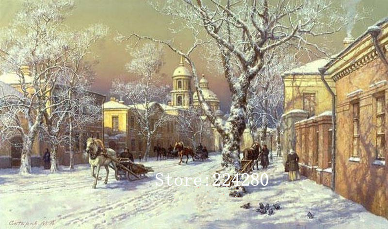 Ny vinter ryska gata landskap handarbete konst 14ct canvas otryckt handgjorda broderier korsstygn kit diy heminredning