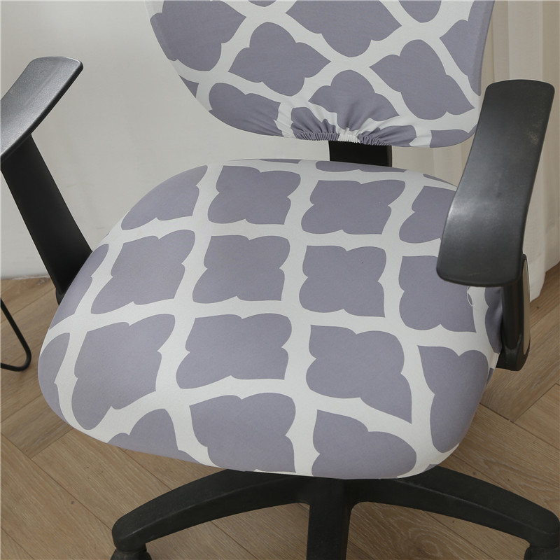 Geometrisk tryckt delat sittplats för kontor Modern stil elastisk datoravsnittstol täcker roterande hisspallskydd