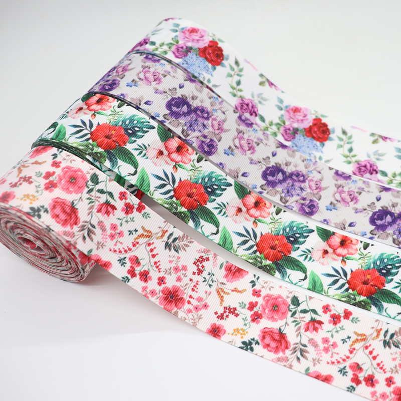 10 Yards 1.5'' 38MM Flowers Printed Grosgrain Ribbons For Hair Bows DIY Handmade Materials Y2020072302