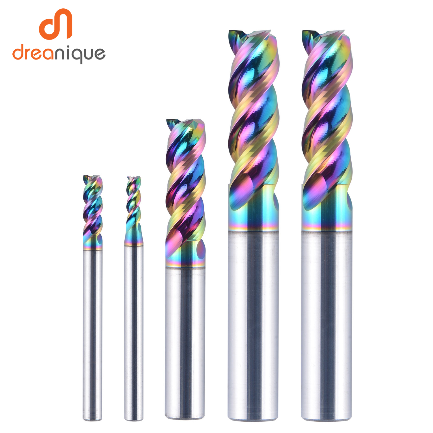 Dreanique 1-12mm CNC 3 Flute Solid Tungsten Carbide Alloy End Mill, DLC Coating, U-Shaped Milling Cutter for Aluminium DAU3E