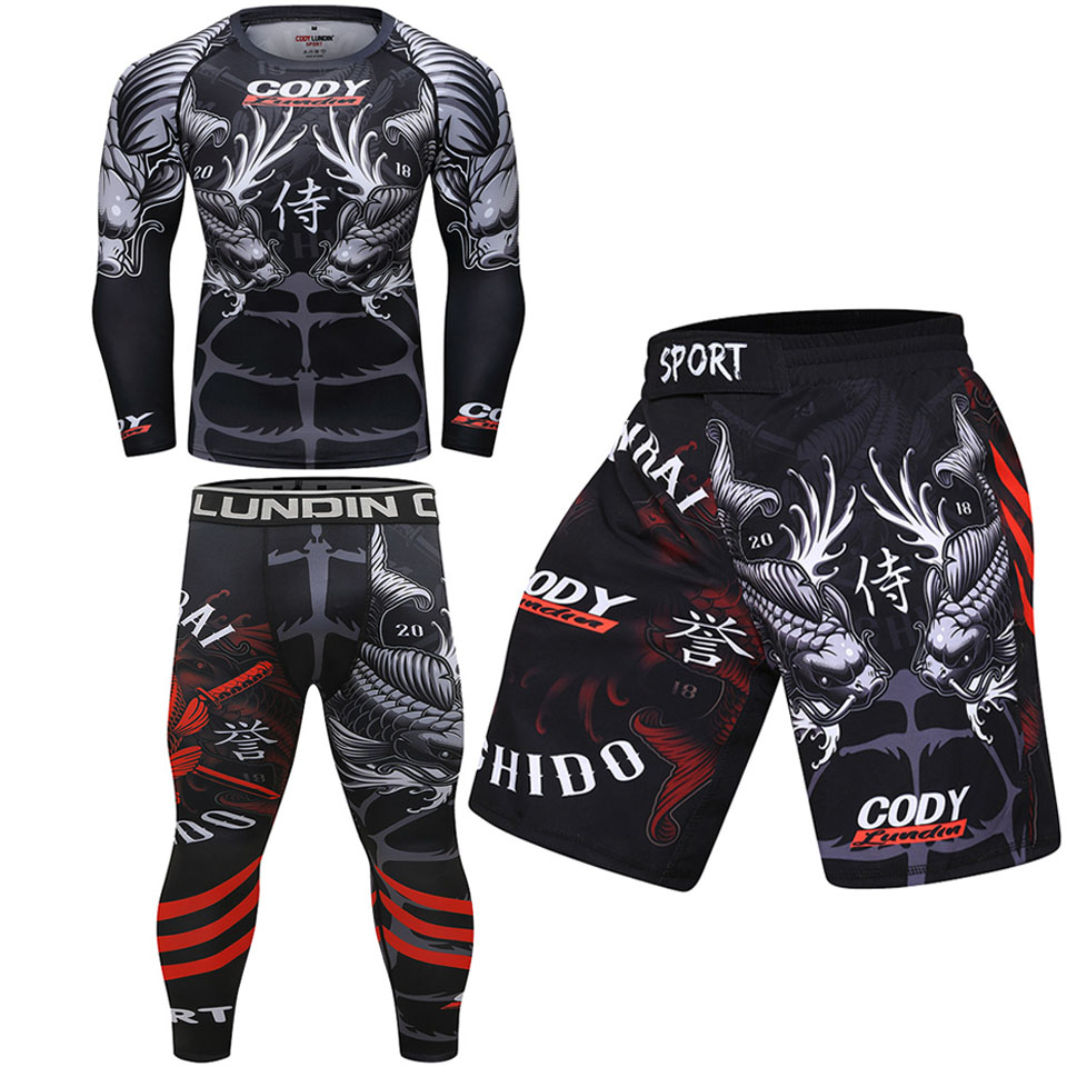 MMA T-Shirt+Hosen Rashguard Männer MMA Muay Thai Shorts Kickboxing Boxeo Sport Anzüge Boxtrikots Jiu Jitsu T-Shirt BJJ Kleidung