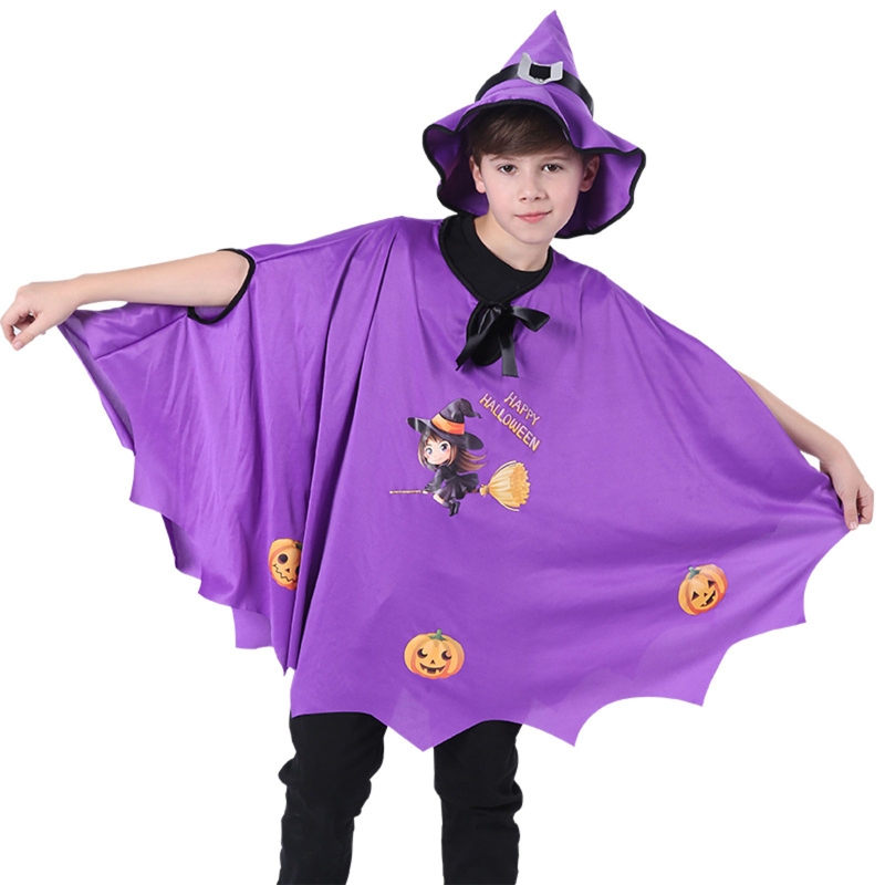 Hexenumhang mit spitzem Hut Zauberer Cape Batwing Ärmel Cape Cosplay Party Bühne Performance Halloween Kostüme Requisiten