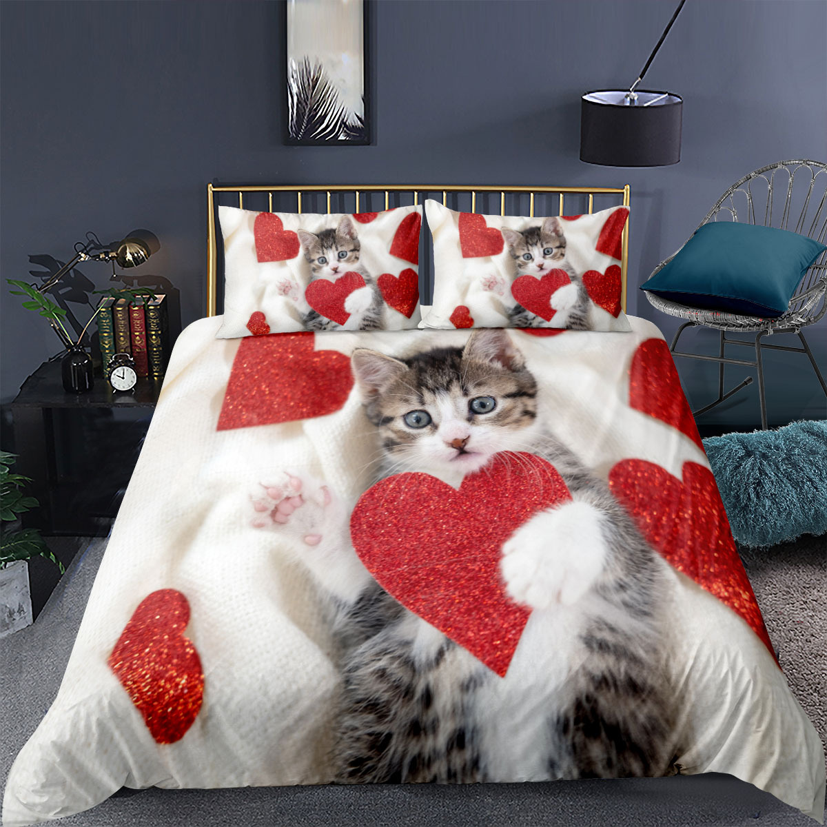 Litière de chat pour filles garçons mignon de chaton blanc motif de couette imprime