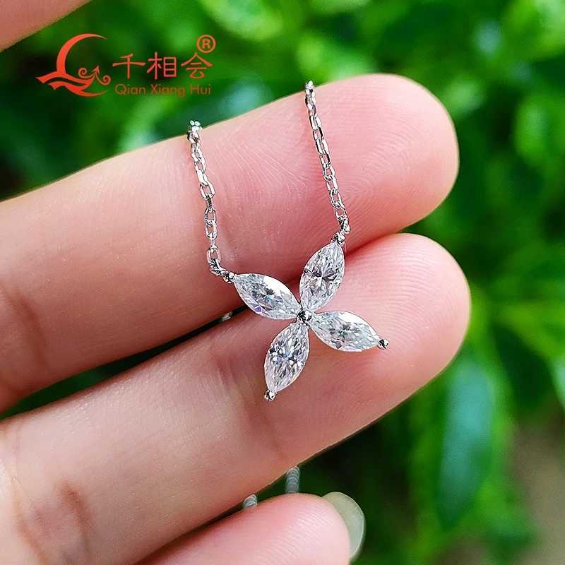 Pendant Necklaces 11mm S925 silver marquise shape butterfly four leaf clover D moissanite pendant choker necklace valentines gift dating wedding 240410