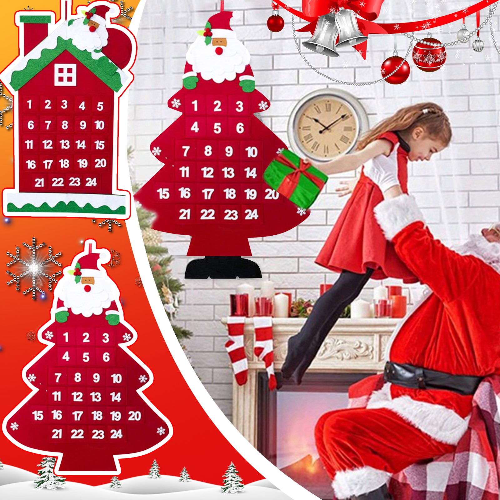 Calendario del conto alla rovescia Tree di Natale Babbo Natale Snowman Timer Finestra Wall Finestra Decorazioni di natale Calendari Decor in casa P1