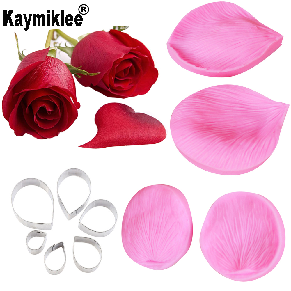 Veias cortadoras de veteeto de pétala rosa moldes de silicone fondent sugarcraft gumposte argila papel de decoração de papel ferramentas de decoração de bolo cs221