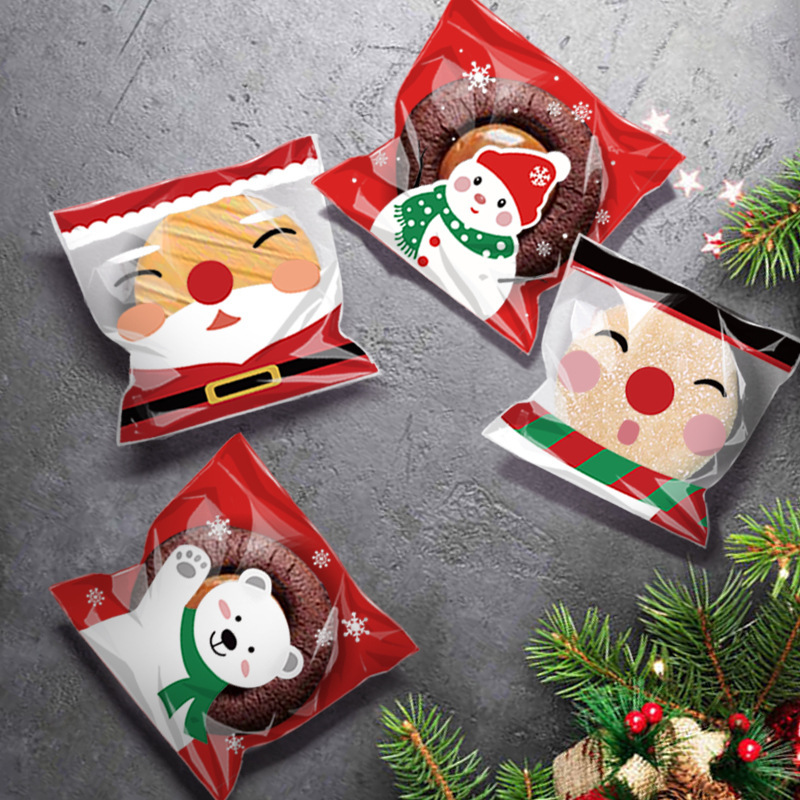 kerst Pe Biscuit Candy Cookie Plastic Tassen Zelfklevende DIY Biscuits Snack Bakpakket Decor Kids Gift Supplies