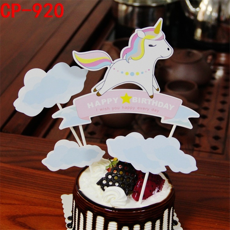 Unicorn Party Cake Topper Happy Birthday Cupcake Topper Wedding Children Baby Shower Cake Top Flag Baking Decorations