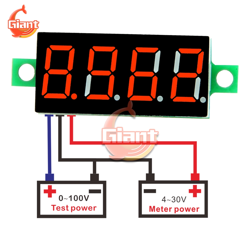 4 بت 0.36 بوصة مصغرة رقمية فولت فولت فولت متر عداد LED لوحة الجهد الكهربائي 3 الأسلاك DC 0-100V 12V DC Voltmeter