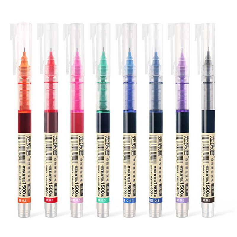 8 couleurs Ink Straight Liquid Gel Pen Set Colorful Liquid Roller Pen 0,5 mm Strates de roller.