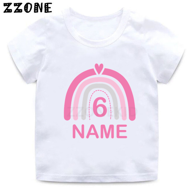 Rainbow 1 2 3 4 5 6 7 8 9 anni T-shirt di compleanno ragazze personalizzano nome vestiti bambini top bambini maglietta bambini presente, hkp2612