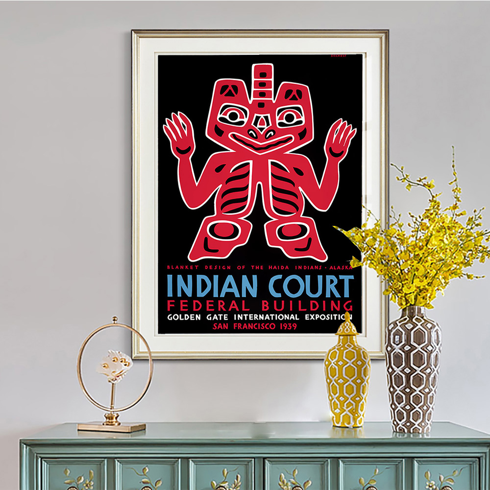 San Francisco World's Fair Vintage Art Print Plakat Indianer Court Traditionelle Kultur Leinwand Maleinheimische Wallbild