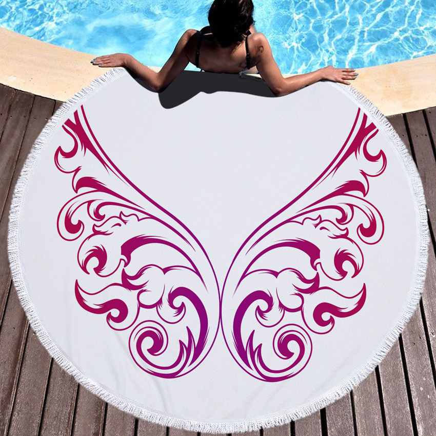 Summer Microfiber Round Beach Handduk Circle Fairy Cupid Wings Print Dusch Bad Handdukar Yoga Mat Filt Toalla de Playa Redonda