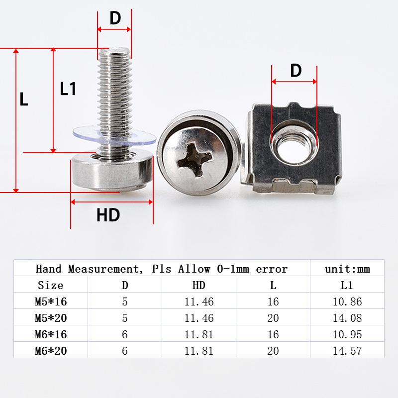 M5 M6 Phillips Степятяная гайка установленные болты шайбы метрические квадратные отверстия аппаратные винты Серверные винты Монтаж клетки клетки