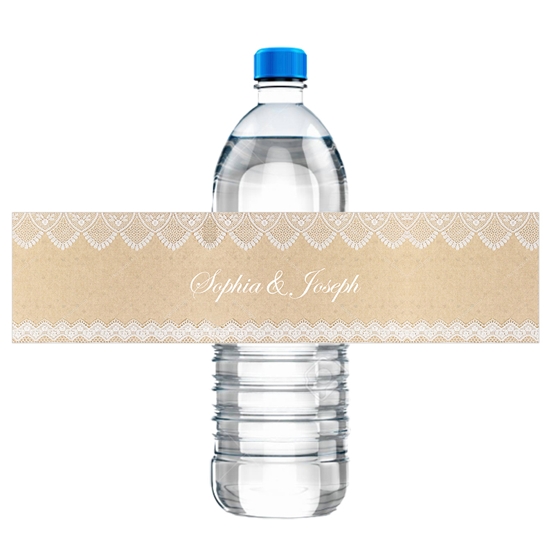Burlap personnalisé et sophistiqué de lacerie blanche Bouteille d'eau de mariage Étiquettes de bouteille de douche de douche nuptiale Custom Custom