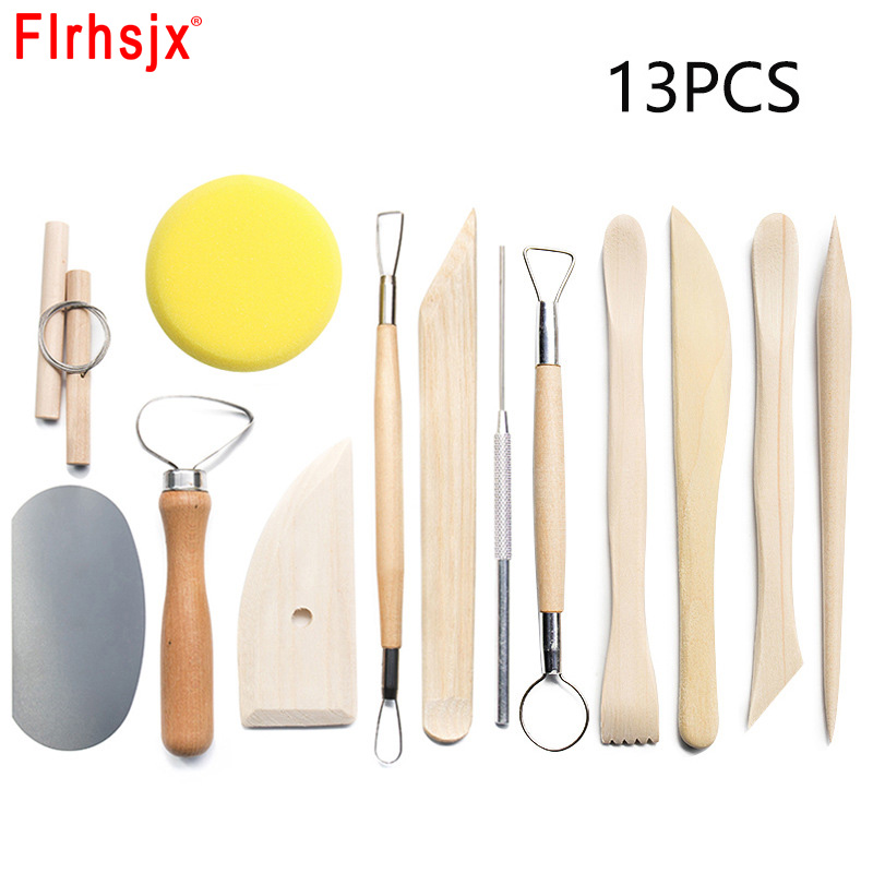 13 datorer Clay Tools Sculpting Kit Carving Knivskrapa Svamp Keramik Keramik Polymer Shapers Modellering av snidade DIY -keramiska verktyg