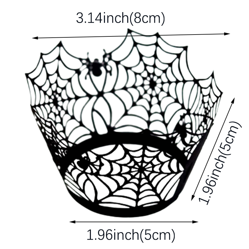 ブラックスパイダーウェブレーザーカットカップケーキライナーハロウィーンパーティーカップケーキラッパーベビーシャワーマフィンケーストレイケーキツール