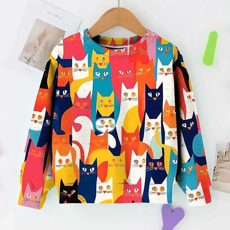 T-shirts Korean Childrens Clothes 2023 Autumn Cartoon Colorful T-Shirt Girls From 2 To 7 Years Long Sleeve Fashion Tshirts 240410