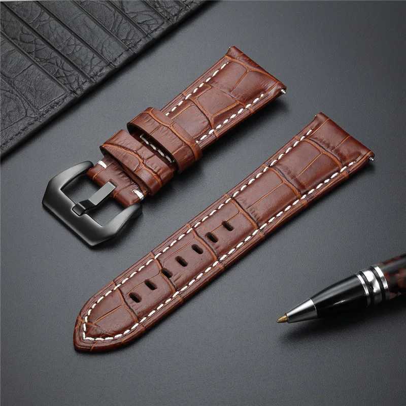 Watch Bands Business Hakiki Deri İzleme Bantları 20mm 22mm 24mm 26mm Çelik Toka İzleme Aksesuarları Siyah Kahverengi Mavi Kol saati Strapsl2404