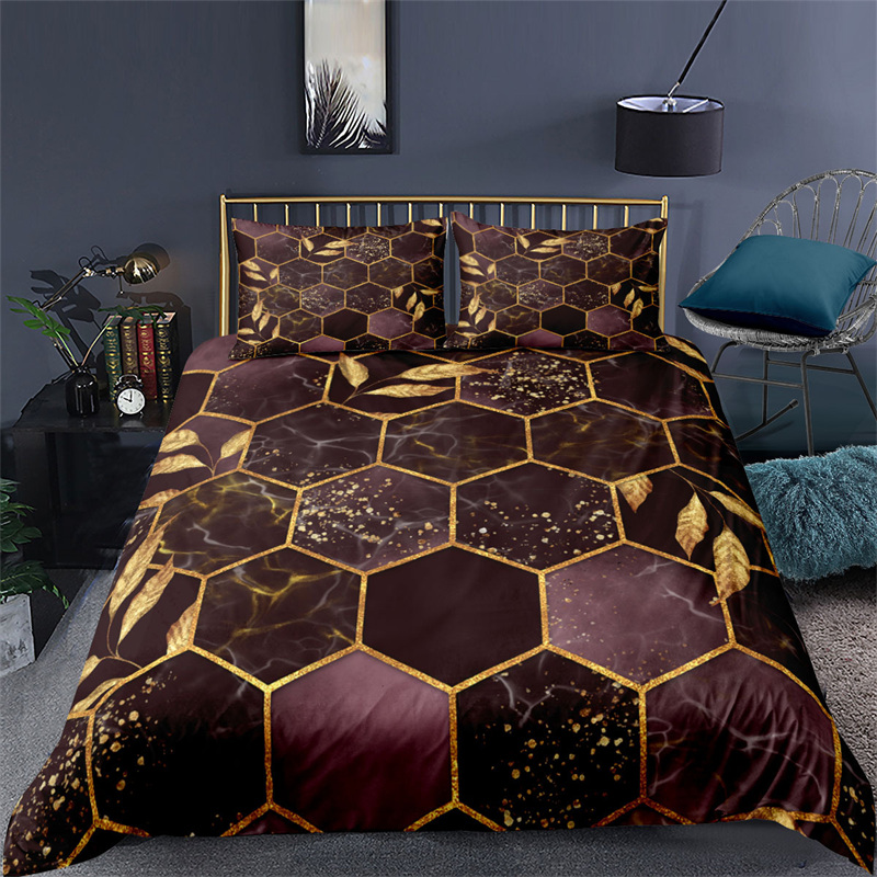 Ensemble de litière géométrique douce King Queen size Modèle en nid d'abeille 3D Couvercle de couette imprimée avec taies d'oreiller chambre décorative