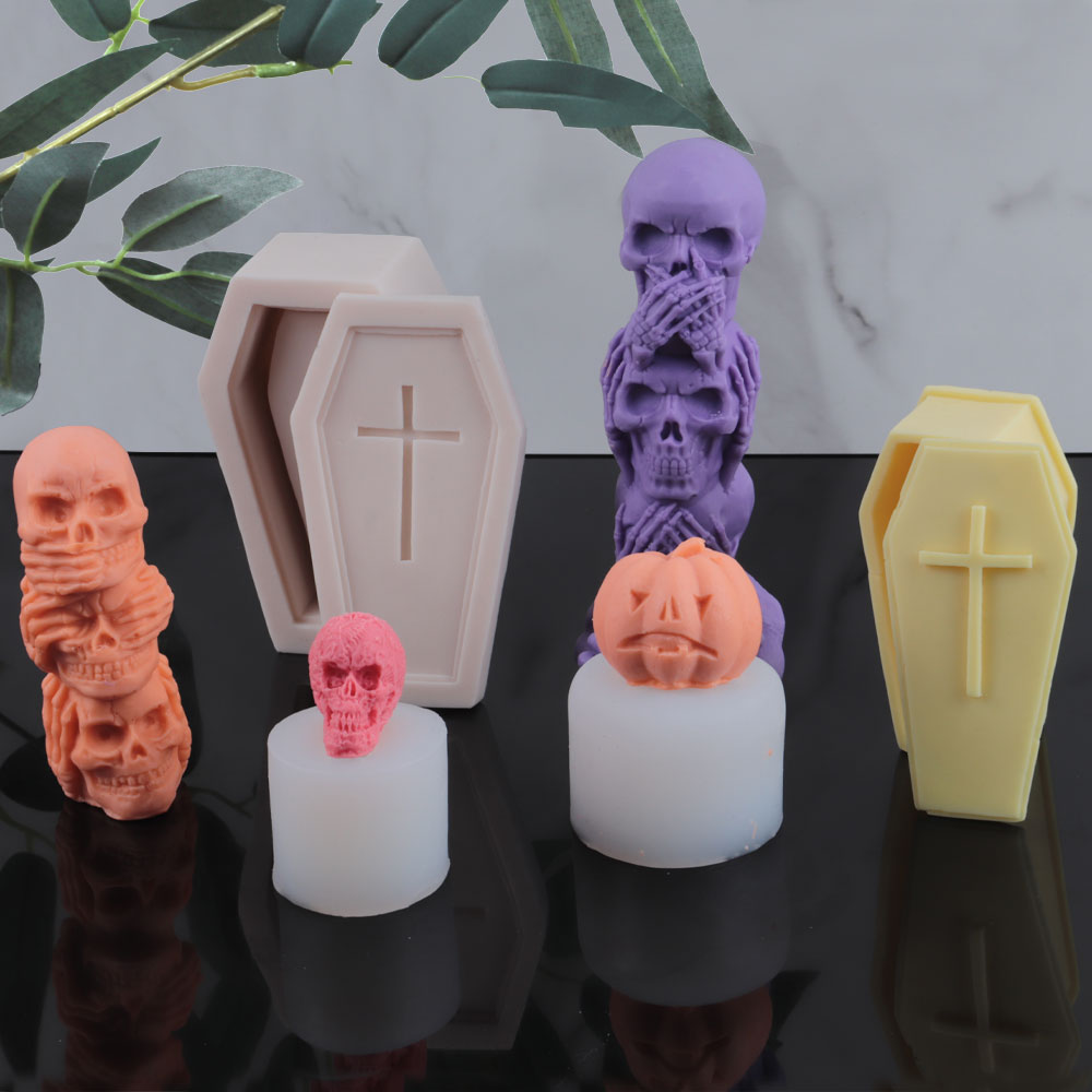 Halloween Coffin Skulls Silicone Candle Mold DIY Epoxy Resin Aromatherapy Candle Plaster Crafts Party Supplies Pumpkin Cake Mold