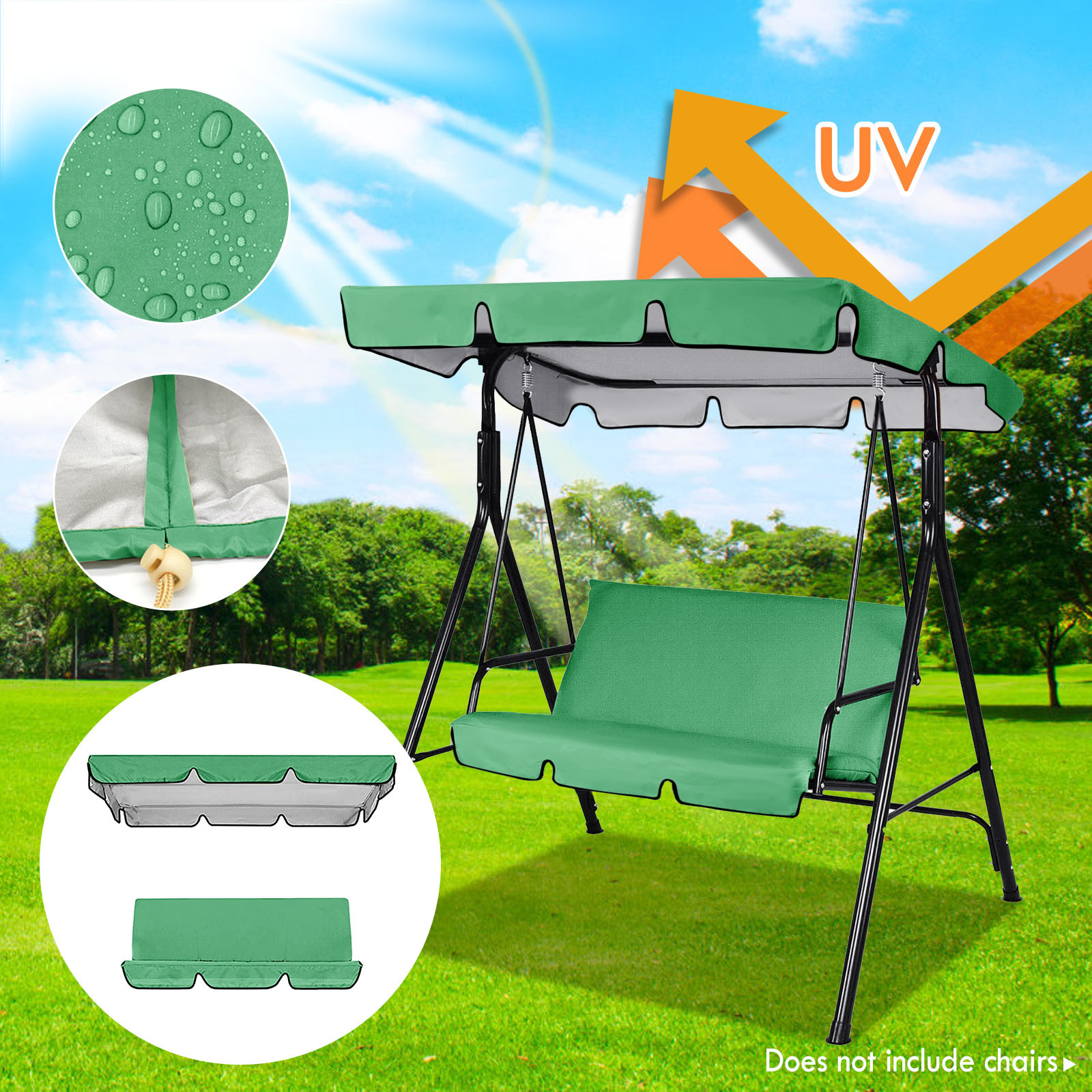 2stGarden Chairs Patio Swing Cover Set Waterproof UV-resistent Swing Canopy Seat Top Cover Swid Cover Shade Sails