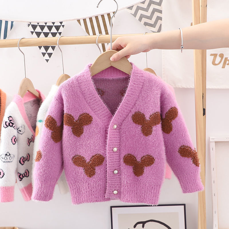 Autumn Winter Baby Girls Flower Knitted Cardigan Sweaters Coat Children Clothing Kids Handmade Wool Ball Cardigan Coat Tops