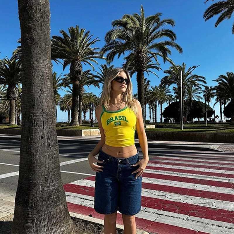 Kvinnors tankar camis 2023 ärmlös gatukläder sommar backless tank top y2k topp casual crop top ärmlös brasiliansk tryck axelband ultratunna kvinnor tigh