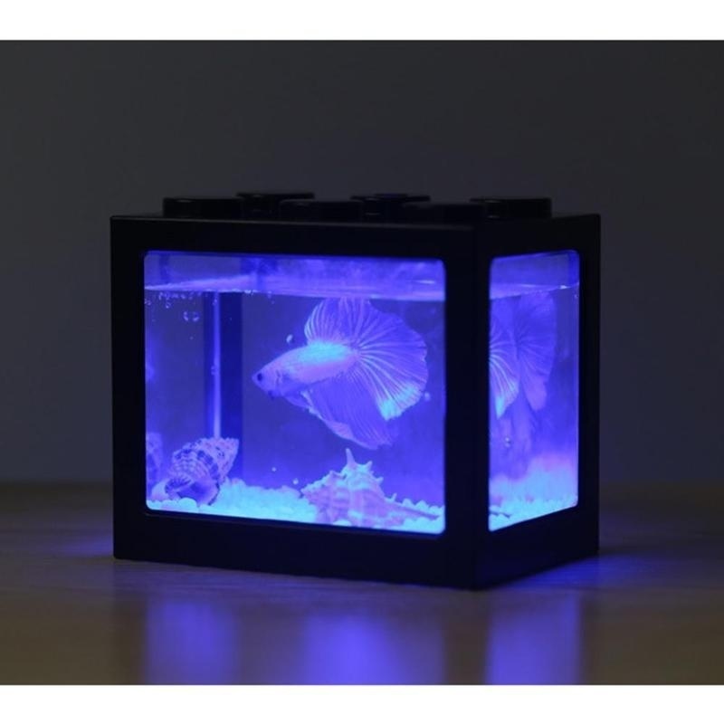 LED Aquarium Mini Goldfish Betta Fish Tank Creative Ecological Cilinder Reptile Row Cilinder Fish Office Desktop Home Decoratie