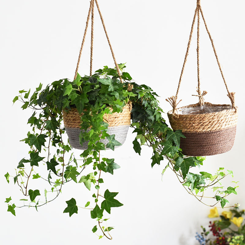 Garden Plant Storage Basket Hand Knitting Straw Hanging Planter Indoor Outdoor Woven Flower Pot Holder Macrame Plants Hanger