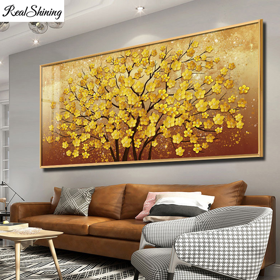 Diamond Embroidery Golden Yellow Rich Tree Flower Plant 5D Diamond Painting Cross Stitch DIY Rhinestone Mosaic Home Decor T1119